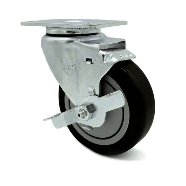4 Inch Black Polyurethane Wheel Swivel Top Plate Caster with Brake